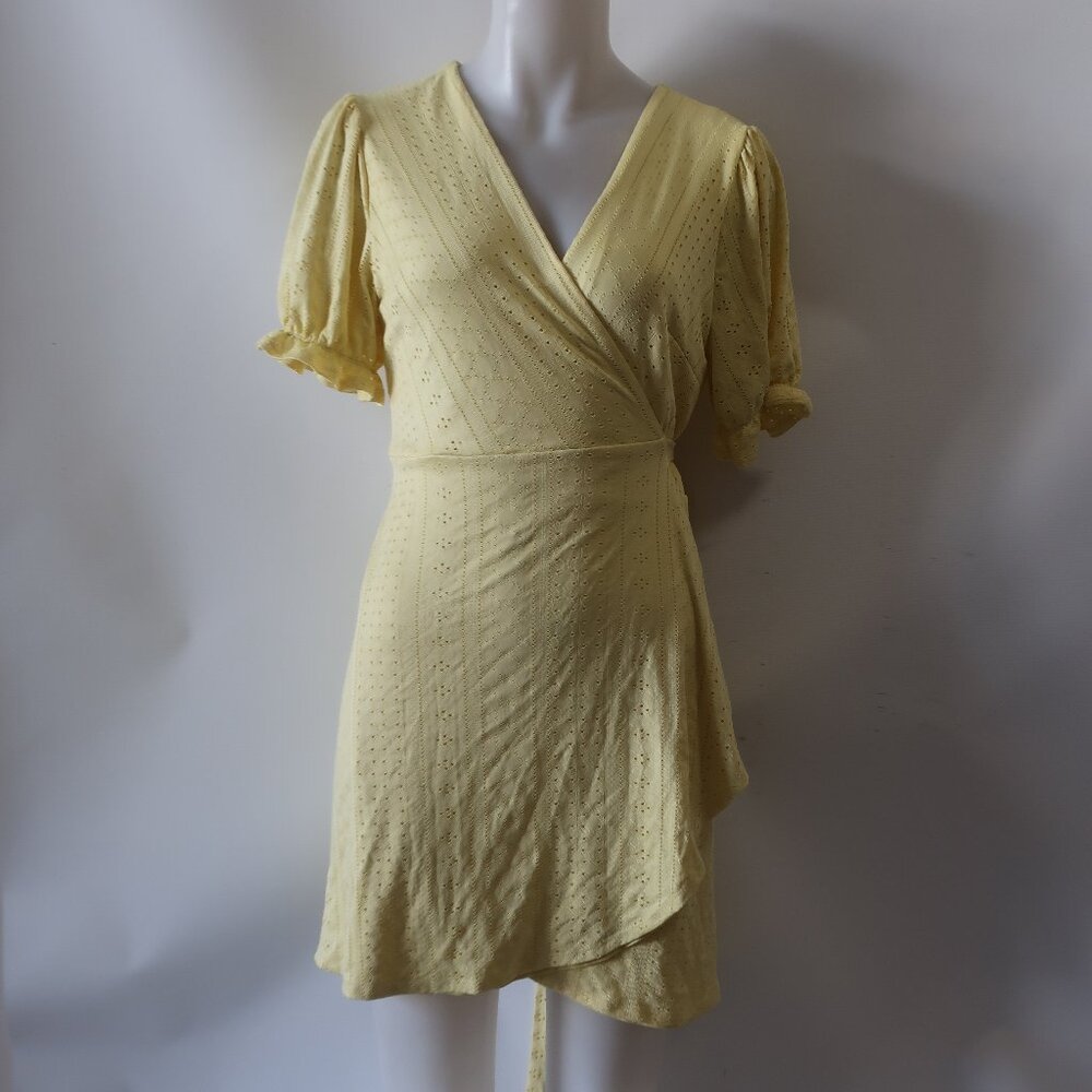 Womens BCBGeneration Yellow Perforated Wrap Dress L​